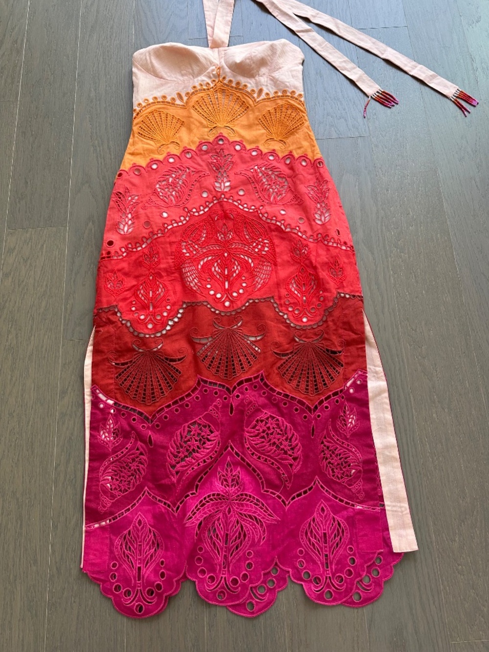 Farm Rio Summer Gradient Richelieu Ombre Linen Midi Dress Orange With Tags SMALL - Picture 5 of 11